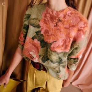 Sezane Floral Print Wool Mohair Sweater Small